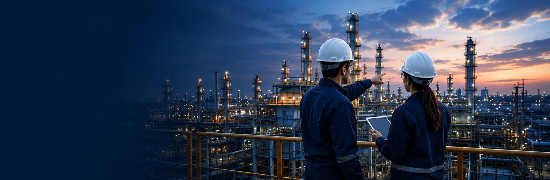Industrial engineering consultants reviewing a process plant